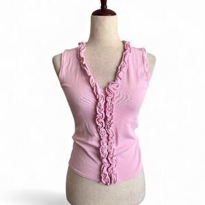 Moa Moa Pink Ruffle V-Neck Tank Top